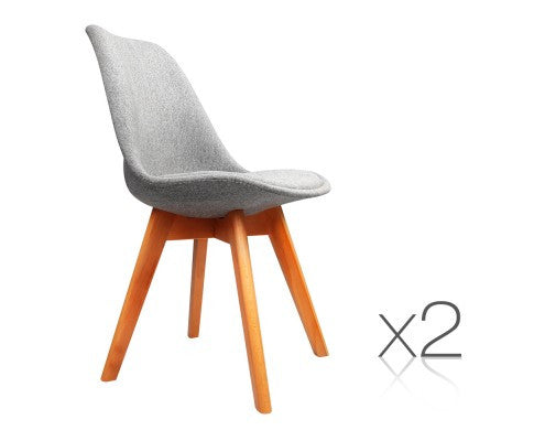 Dash Set Of 2 Dining Padded Chair - Fabric Grey / Beech