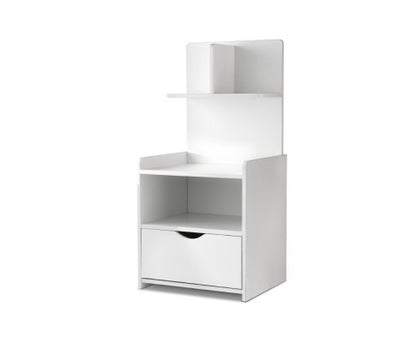 NUMEL  BEDSIDE TABLE WITH DRAWER AND DISPLAY SHELF - WHITE
