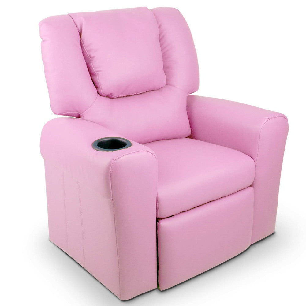 AMARIS  KIDS SINGLE LEATHERETTE RECLINER CHAIR (KID-RECLINER-PK) - PINK