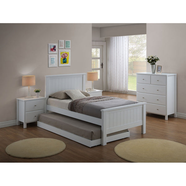 EMPRESS SINGLE 4 PIECE HARDWOOD / MDF BEDROOM SUITE WITH SINGLE FANTASTIC TRUNDLE - (2-18-15-4-9-5) - WHITE