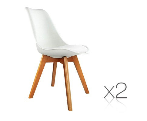 Dash Set Of 2 Dining Chair - Leatherette Seat - Off White / Beech