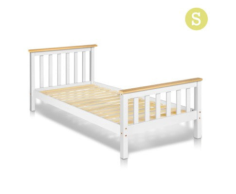 Single Lawrence Solid Timber Bed Frame - White (TWO TONE)
