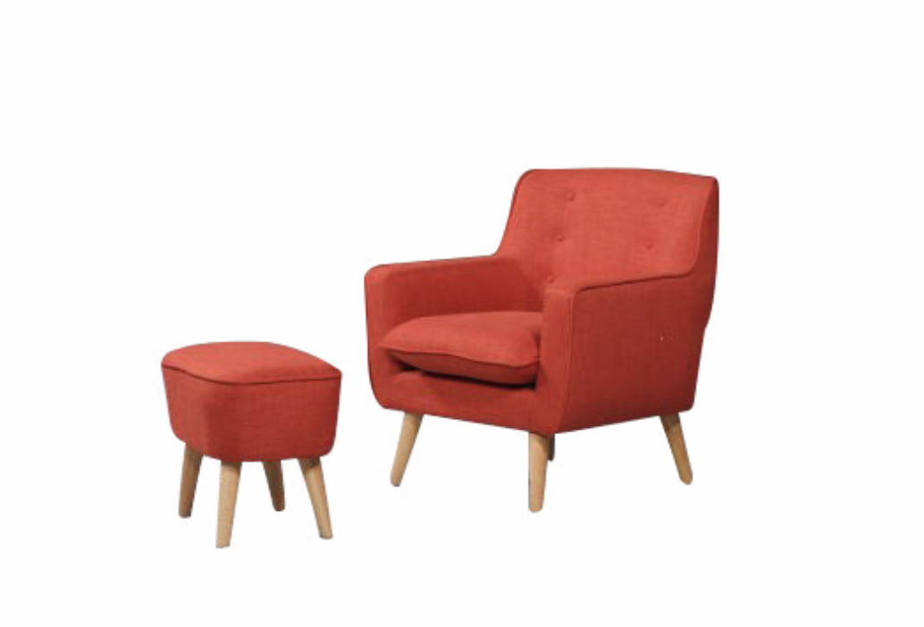GEORGIA FABRIC UPHOLSTERED CHAIR WITH FOOT STOOL - PEACH