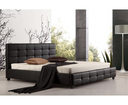 King Walters Leatherette Bed Frame With Tufted Headboard - Black