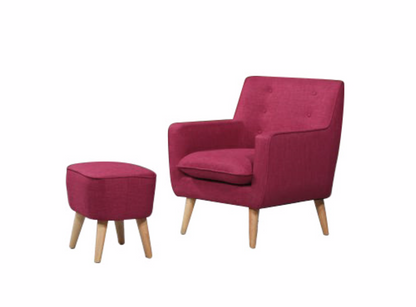 GEORGIA FABRIC UPHOLSTERED CHAIR WITH FOOT STOOL - MAGENTA