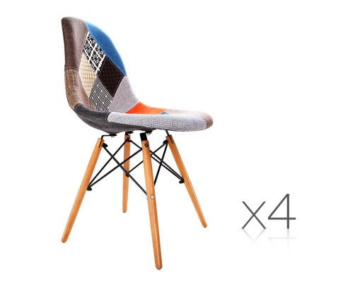 WENDIX SET OF 4 DINING CHAIR - MULTICOLOR FABRIC / BEECH