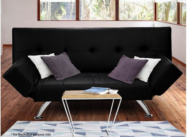 Eliza 3 Seater Leatherette Sofa Sofa Bed - Black