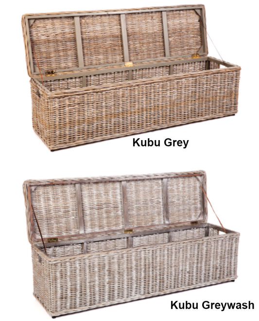 LINDY RATTAN STORAGE TRUNK (DET792) - 460(H) X 1600(W) X 460(D) - KUBU GREY OR KUBU GREY WASH