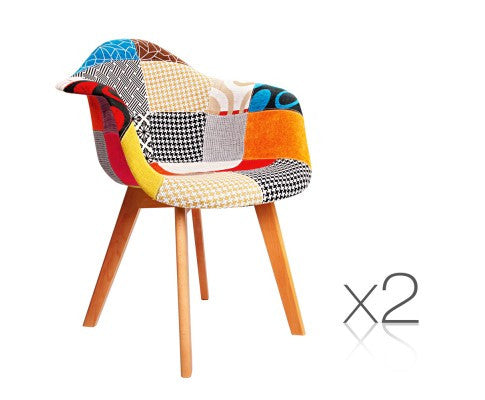 Javier Set Of 2 Replica Of Eames Daw Armchairs - Multicolor Fabric / Beech