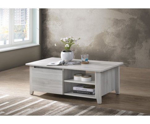 Hilton 2 Shelves/ 1 Drawer Coffe Table - White Wash