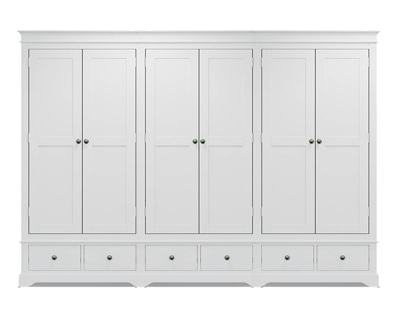 Torridge (AUSSIE MADE) 6 Door / 12 Drawer Wardrobe - 2100(H) X 3150(W) X 520(D) - (2 SECTIONS) - Assorted Painted Colours