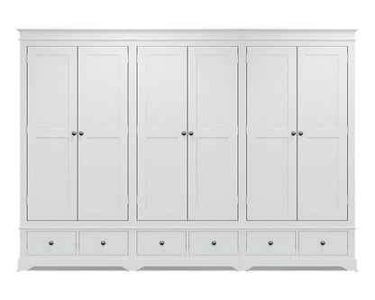 TORRIDGE (AUSSIE MADE) 6 DOOR / 12 DRAWER WARDROBE - 2100(H) x 3150(W) x 520(D) - (2 SECTIONS) - ASSORTED STAINED COLOURS
