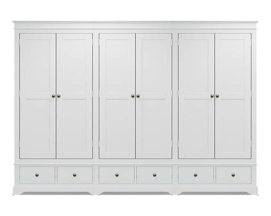 TORRIDGE (AUSSIE MADE) 6 DOOR / 12 DRAWER WARDROBE - 2100(H) x 3150(W) x 520(D) - (2 SECTIONS) - ASSORTED STAINED COLOURS