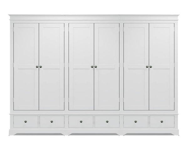 TORRIDGE (AUSSIE MADE) 6 DOOR / 12 DRAWER WARDROBE - 2100(H) x 3150(W) x 520(D) - (2 SECTIONS) - ASSORTED STAINED COLOURS