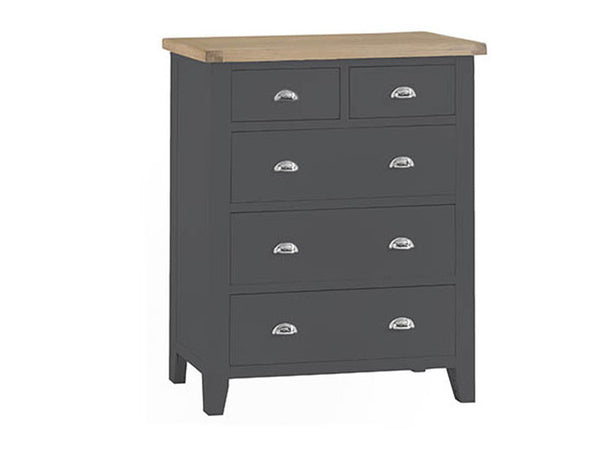 SPENCER (TT-J2O3-CH) JUMBO 5 DRAWER SPLIT TOP TALLBOY  - 1200(H) X 1000(W) - CHARCOAL / LIGHT OAK (2 TONE)