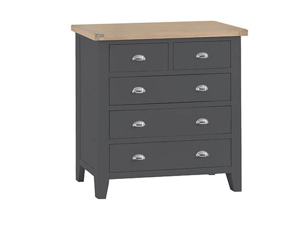 SPENCER (TT-2O3-CH) 5 DRAWER SPLIT TOP TALLBOY  - 950(H) X 900(W) - CHARCOAL / LIGHT OAK (2 TONE)