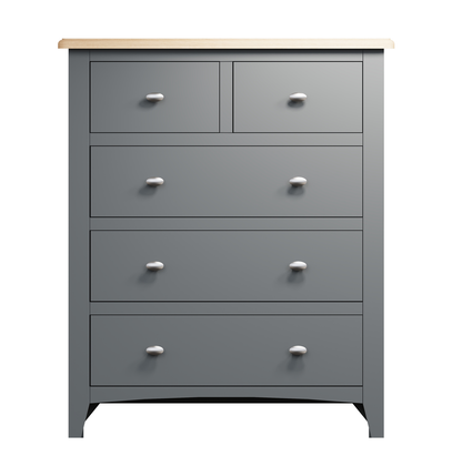 DOUBLE OR QUEEN EMMETT 4 PIECE (TALLBOY) BEDROOM SUITE - GREY / LIGHT OAK (2 TONE)