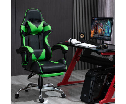 EUGENE RECLINING OFFICE COMPUTER  GAMING CHAIR  WITH FOOTREST -  GREEN