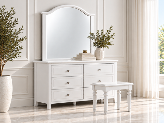 Halima / Alicia Dressing Table With Mirror - 1810(H) X 1204(W) - Ivory White