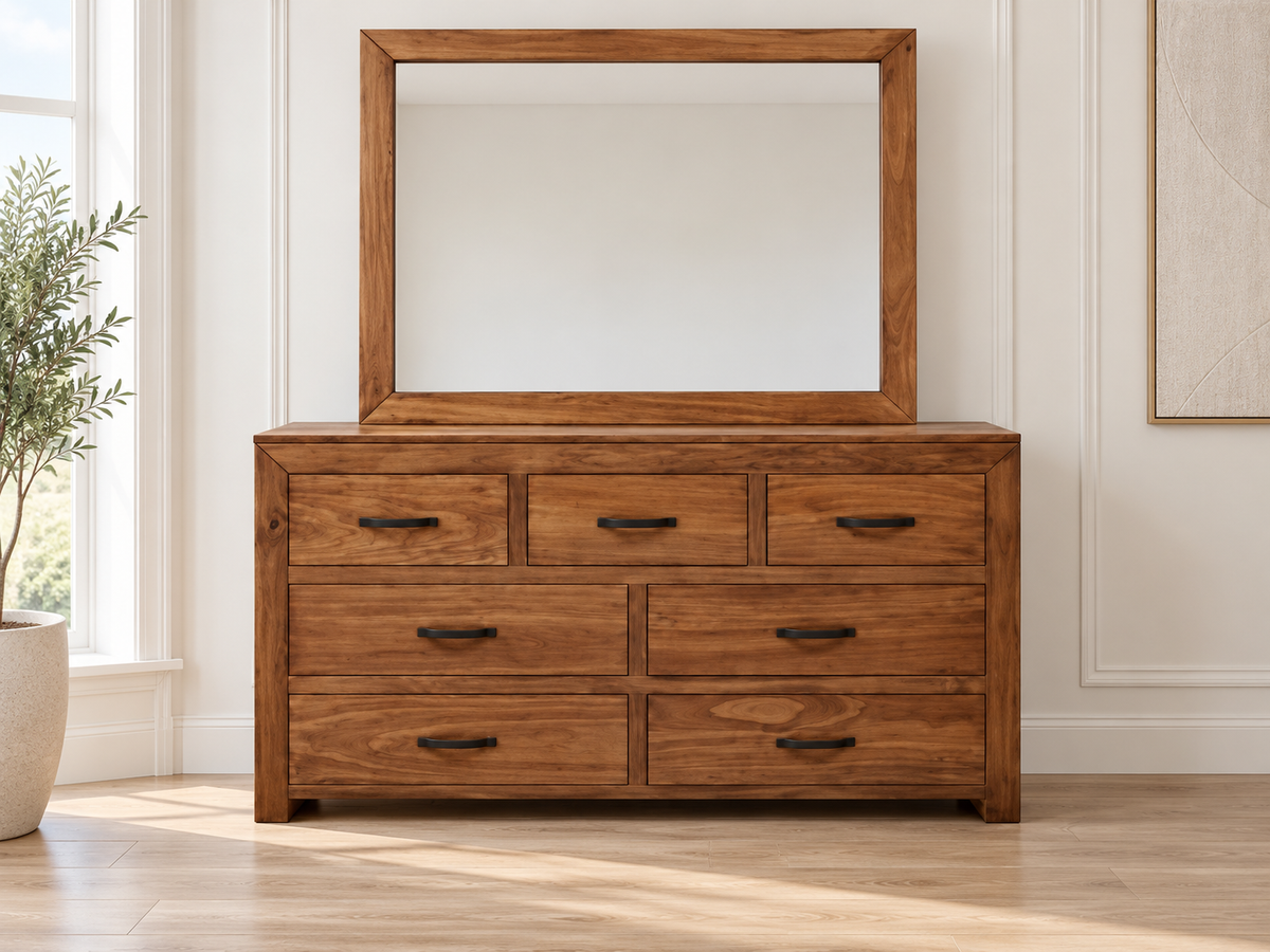Bustin 7 Drawer Dresser With Mirror - 875(H) X 1480(W) - (6-18-1-14-11) - Baltic