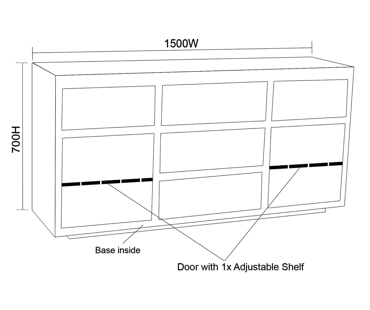Golding 5 Drawer 2 Door Buffet - 700(H) X 1500(W) - Assorted Colours