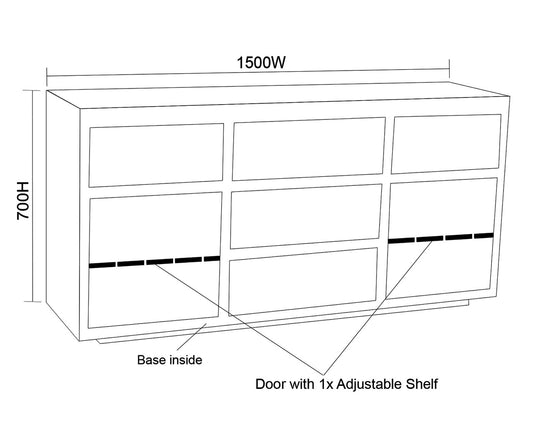 GOLDING 5 DRAWER 2 DOOR BUFFET - 700(H) x 1500(W) - ASSORTED COLOURS