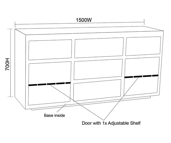 GOLDING 5 DRAWER 2 DOOR BUFFET - 700(H) x 1500(W) - ASSORTED COLOURS