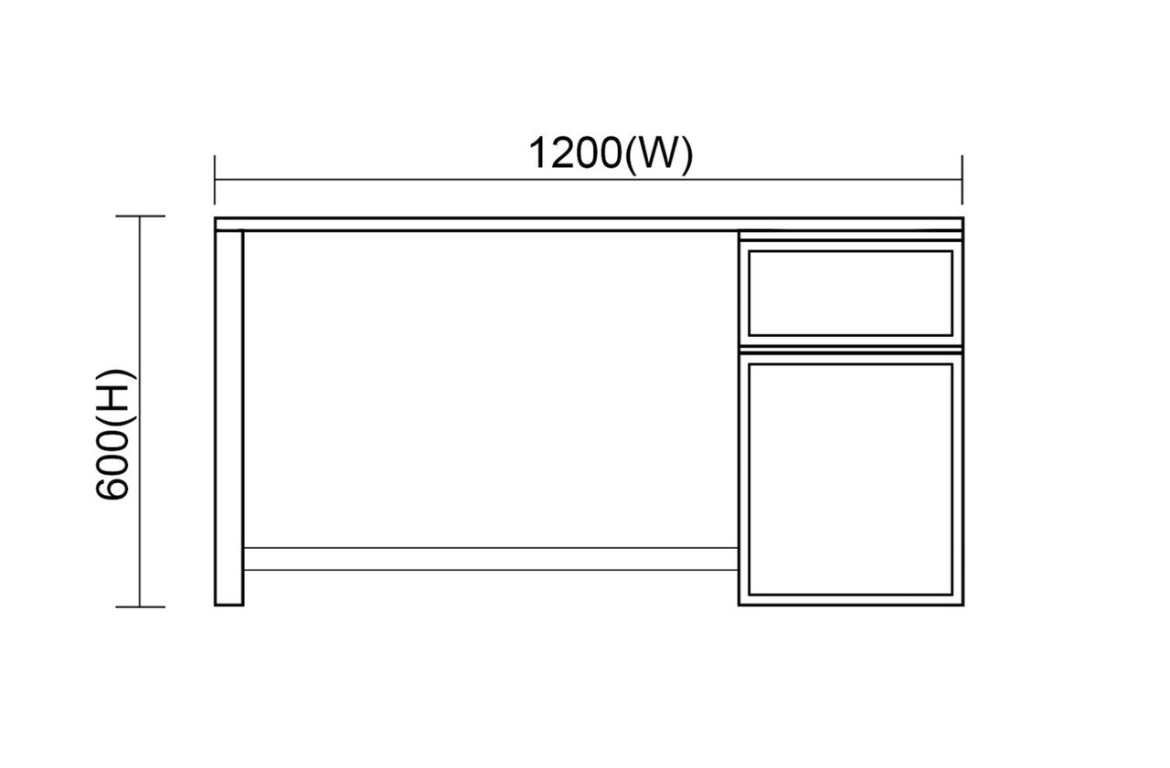 Snow Desk 1 Door / 1 Drawer T&g Back & Drawer Botts (NO HANDLES) - (RHS FACING) -all Pine - Sides Smooth Pine - 1200 X 600 - Assorted Colours