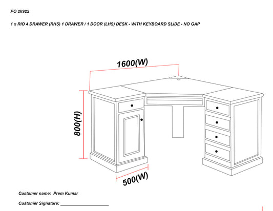 RIO (AUSSIE MADE) 4 DRAWER (RHS) 1 DRAWER / 1 DOOR (LHS) DESK - WITH KEYBOARD SLIDE - NO GAP - ASSORTED COLOURS