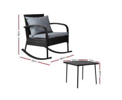 CLARENCE INDOOR/ OUTDOOR ROCKING CHAIR WITH TABLE - BLACK