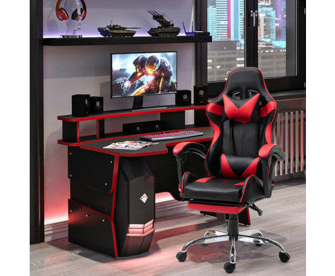 EUGENE RECLINING OFFICE COMPUTER  GAMING CHAIR  WITH FOOTREST -  RED