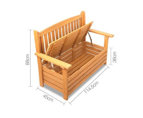ZAIN 2  SEATER WOODEN OUTDOOR  STORAGE BENCH (1145W) - NATURAL