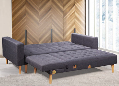 KENNEDY LINEN FABRIC CORNER SOFA BED COUCH LOUNGE WITH CHAISE - DARK GREY