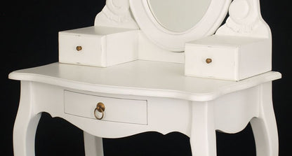 QUEEN ANNA 3 DRAWER SMALL DRESSING TABLE WITH MIRROR -  1370(H) X 700(W)- WHITE