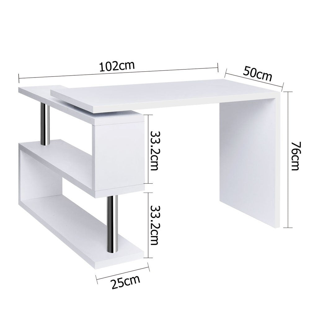 MAYA OFFICE COMPUTER  CORNER DESK DESK TABLE WITH BOOKSHELF  (DESK-SWIVEL-352WH-AB) - WHITE
