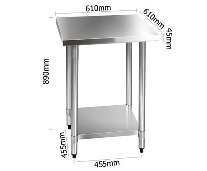 SMITH 430 STAINLESS STEEL SQUARE  KITCHEN/ WORK BENCH TABLE - 610(L) X 610(W)  - STAINLESS