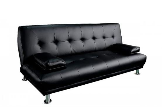 LEEBRAND  3 SEATER LEATHERETTE  SOFA BED  -  BLACK