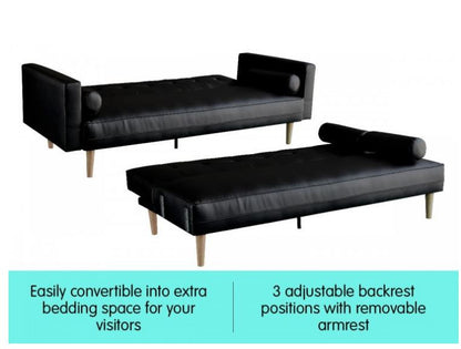 LEVIS 3 SEATER LEATHERETTE  SOFA BED  - BLACK