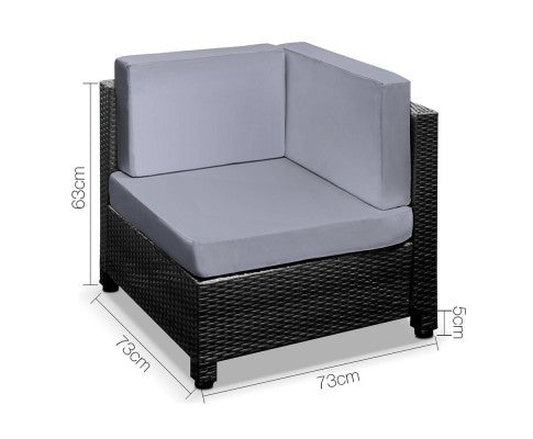 DOMINO 5 PIECES BLACK WICKER RATTAN 4 SEATER OUTDOOR LOUNGE SET GREY