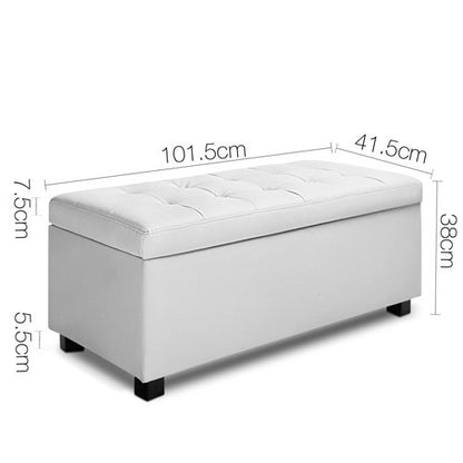 SWISS LARGE LEATHERETTE OTTOMAN CHEST BOX FOOT STOOL (OTM-L2-WH) -380(H) X 1015(W) - WHITE