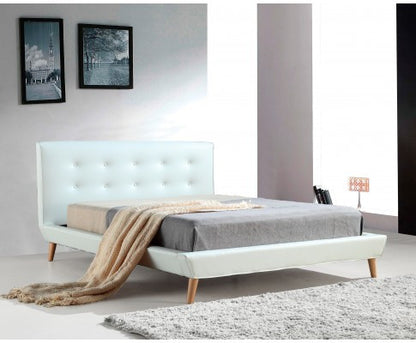 DELUXE DOUBLE LEATHERETTE BED FRAME WITH TUFTED HEADBOARD - WHITE