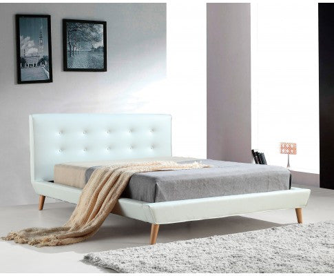 Deluxe Double Leatherette Bed Frame With Tufted Headboard - White