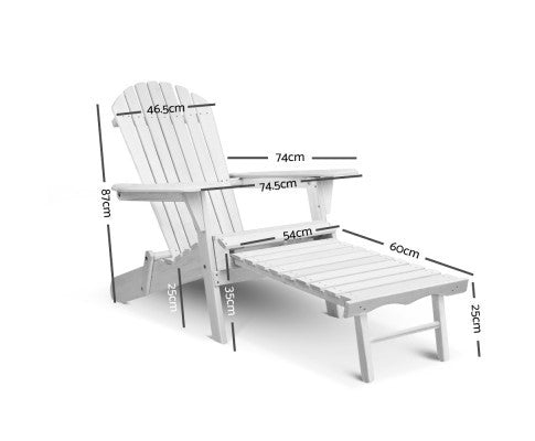 ORBITS  OUTDOOR WOODEN BEACH CHAIR WITH SLIDE-OUT FOOTSTOOL - WHITE