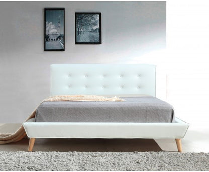 DELUXE QUEEN LEATHERETTE BED FRAME WITH TUFTED HEADBOARD - WHITE