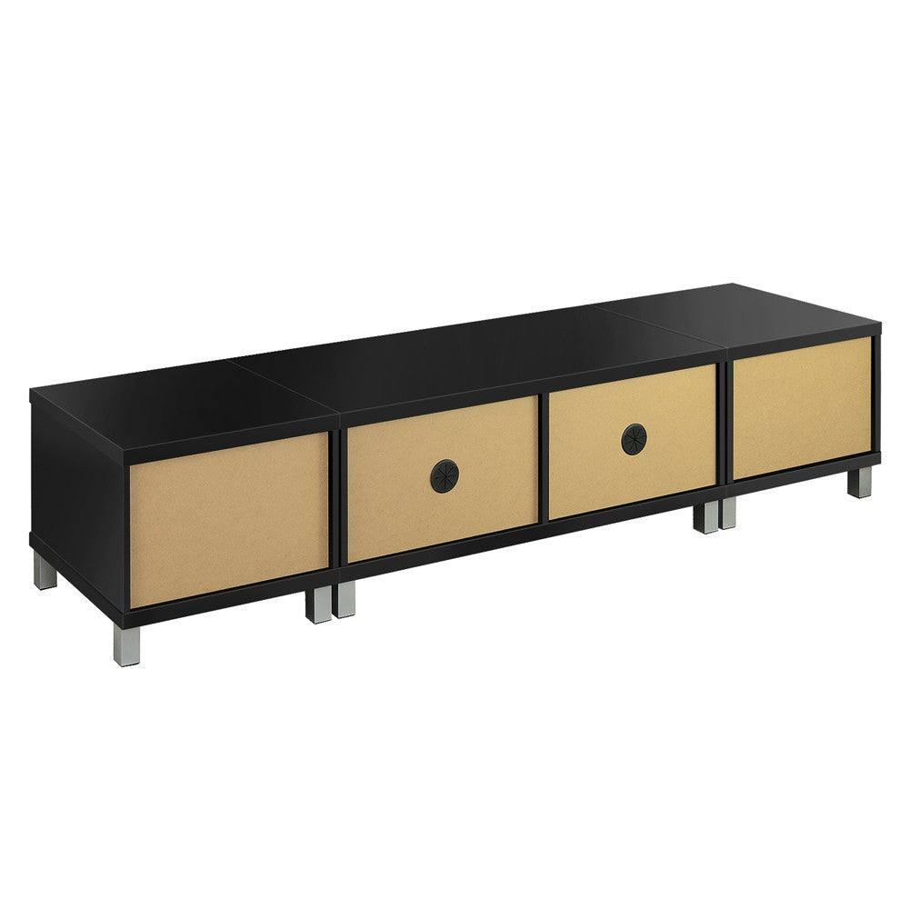 LENNY LOWLINE ENTERTAINMENT UNIT WITH 2 INDEPENDENT SIDE CABINETS - 415(H) x 1900(W) - BLACK