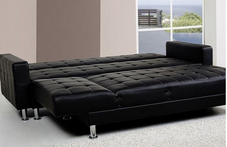 BOROUGH 5 SEATER LEATHERETTE SOFA BED WITH CHAISE (LF) - BLACK