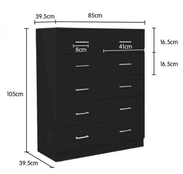 MUNICH 6 DRAWERS TOP SPLIT (2 OVER 4) LAMINATED TALLBOY - 1050(H) x 850(W) - ASSORTED COLOURS