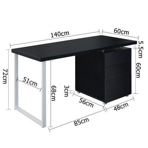 MAYA OFFICE STUDY COMPUTER DESK WITH 3 DRAWERS (DESK-140M-BK-AB) - BLACK