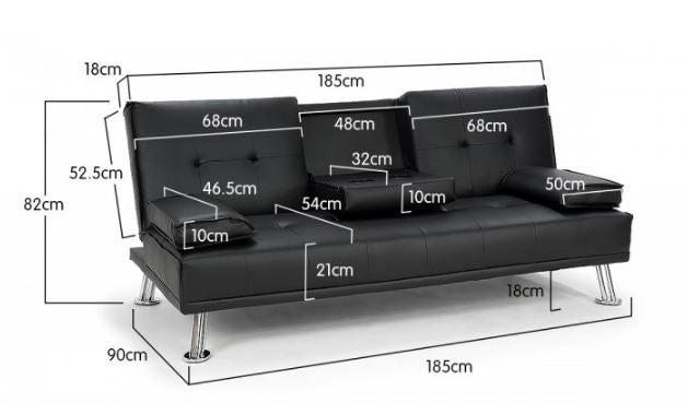LANCER 3 SEATER CLICK CLACK LEATHERETTE SOFA BED - BLACK