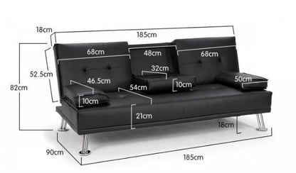 LANCER 3 SEATER CLICK CLACK LEATHERETTE SOFA BED - BLACK